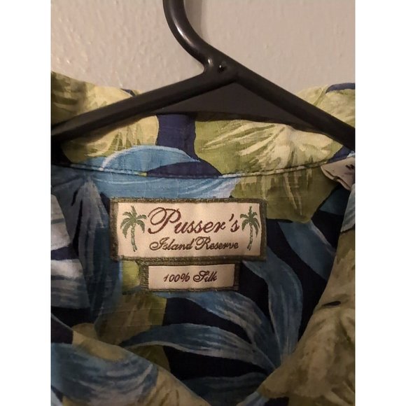 Pussers Island Reserve Blue Tropical Button Up Shirt 100% Silk Size M - Picture 3 of 7